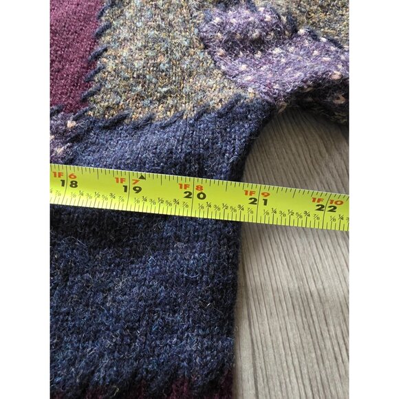 Vtg Eddie Bauer Deer Bay Blue Wool Multi-Color Patchwork Cardigan Sweater M - Picture 7 of 8